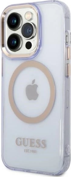 Mbështjellës Guess Gold Outline MagSafe për iPhone 14 Pro 6.1", vjollcë-artë