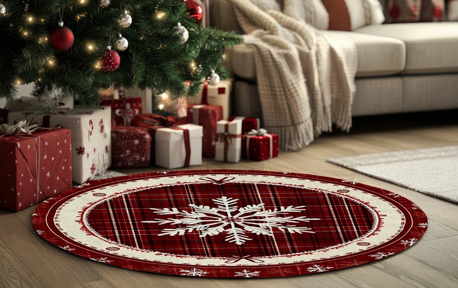 Qilim i rrumbullakët, tematikë Krishtlindjesh, shumëngjyrësh, 100x100cm, Crp-Yrlk26-15