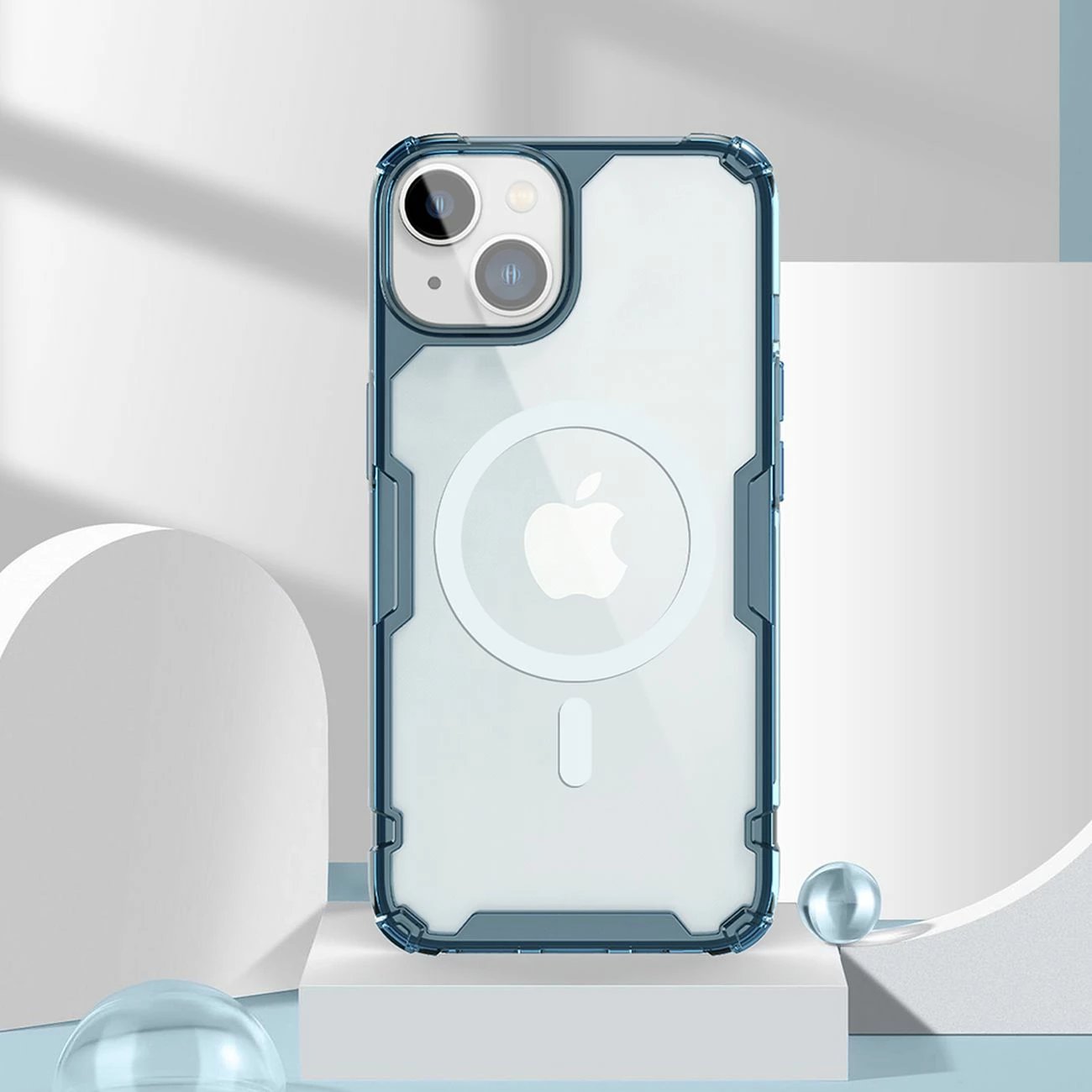 Mbështjellës Nillkin Nature Pro për iPhone 15 Plus, me MagSafe, transparent/blu Mbështjellës Nillkin Nature Pro për iPhone 15 Plus, me MagSafe, transparent/blu