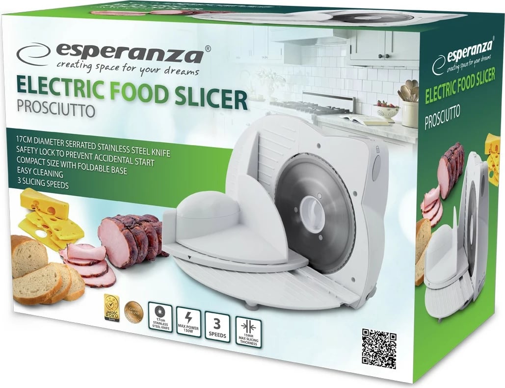 Prerëse elektrike ushqimi Esperanza EKM017W 150W trashësi 0–15 mm e bardhë