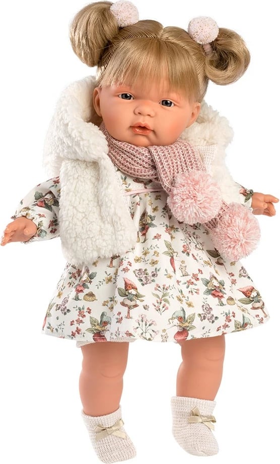 Kukull, Llorens, Joelle 38352, 38 cm, qarëse me biberon, me bateri, ngjyrë e bardhë/rozë