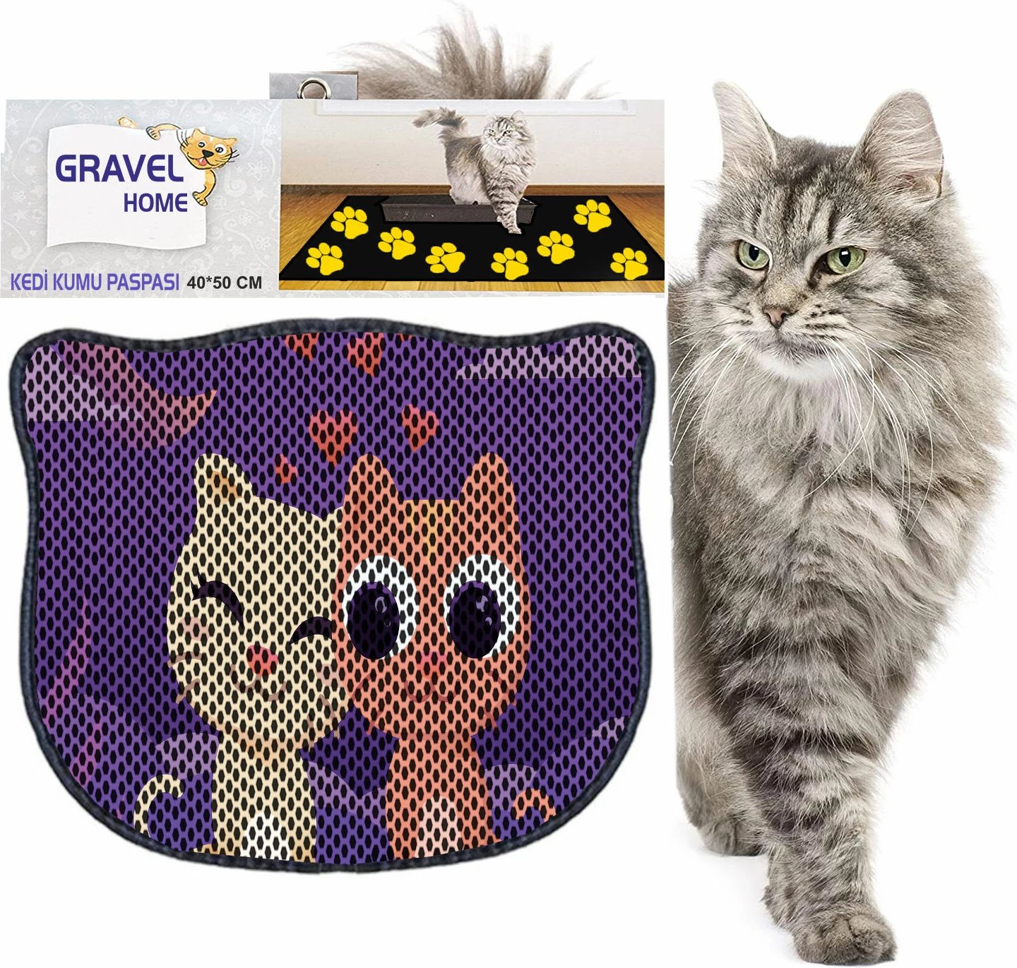 Tapet për rërë mace, shumëngjyrësh, Paws & Whiskers, Kdkafa0095, 40x50cm