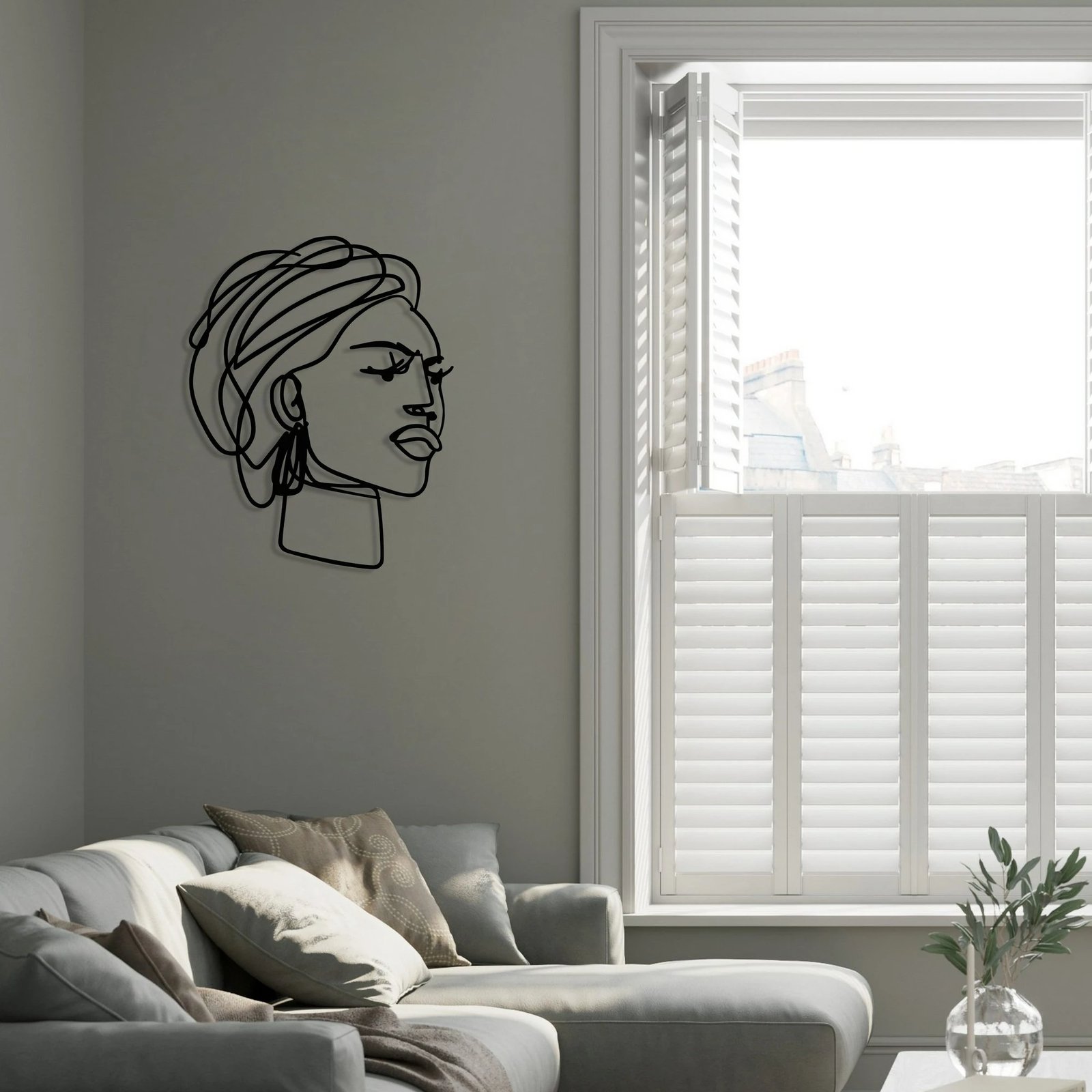 Aksesor dekorativ metalik për mur, Wallity Afro, ngjyrë e zezë, 52.5x66cm