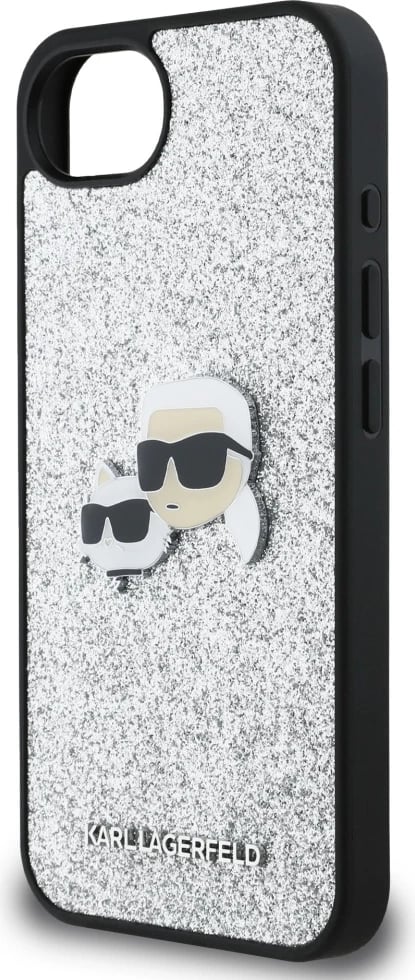 Mbështjellës Karl Lagerfeld Fixed Glitter Ikonik Metal Pin për iPhone 16e, argjendtë
