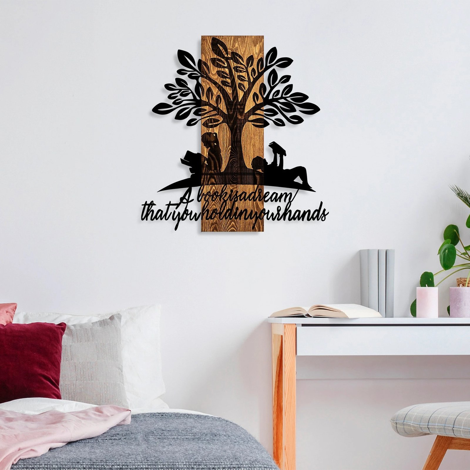 Aksesor dekorativ për mur, dru, Wallity, Dream, ngjyrë arre/zezë, 54x57cm