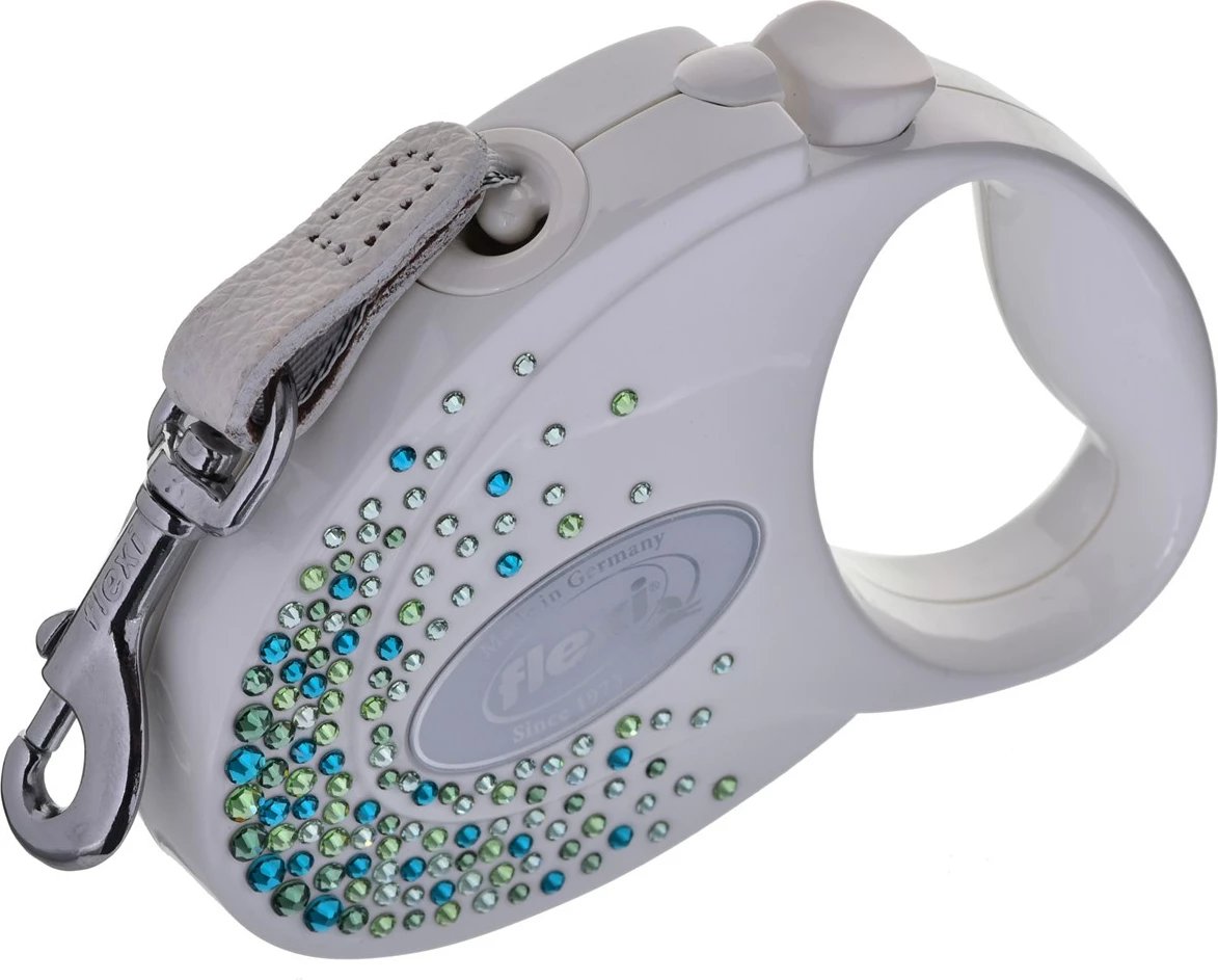 Rrip i tërheqshëm për qen Flexi Glam Splash Leaf me kristale Swarovski, S - i bardhë