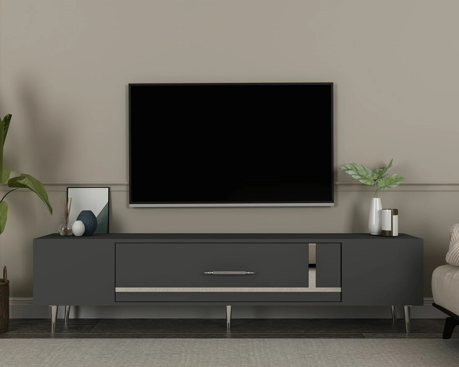 Komodë TV Skye Decor, anthracite, silver, Dekop1