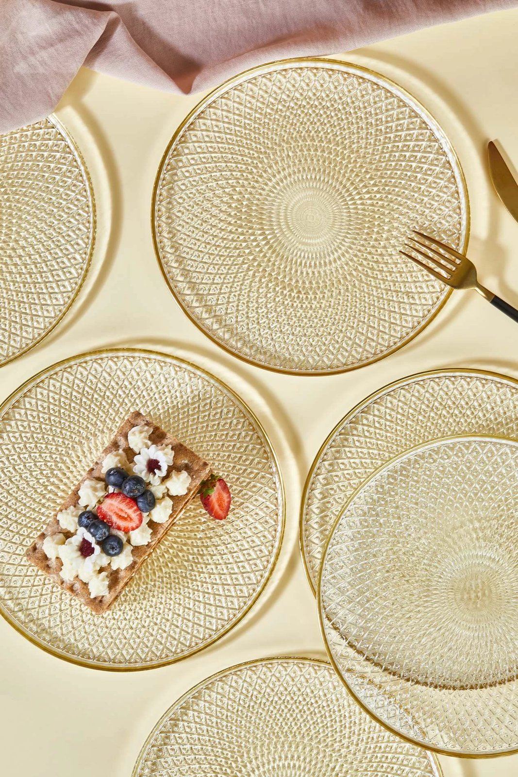 Set pjatash ëmbëlsirash (6 copë), Hermia, Mina, xham transparent, 21cm