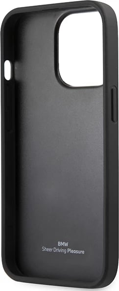 Mbështjellës BMW Leather Embossed për iPhone 13 Pro / iPhone 13, e zezë