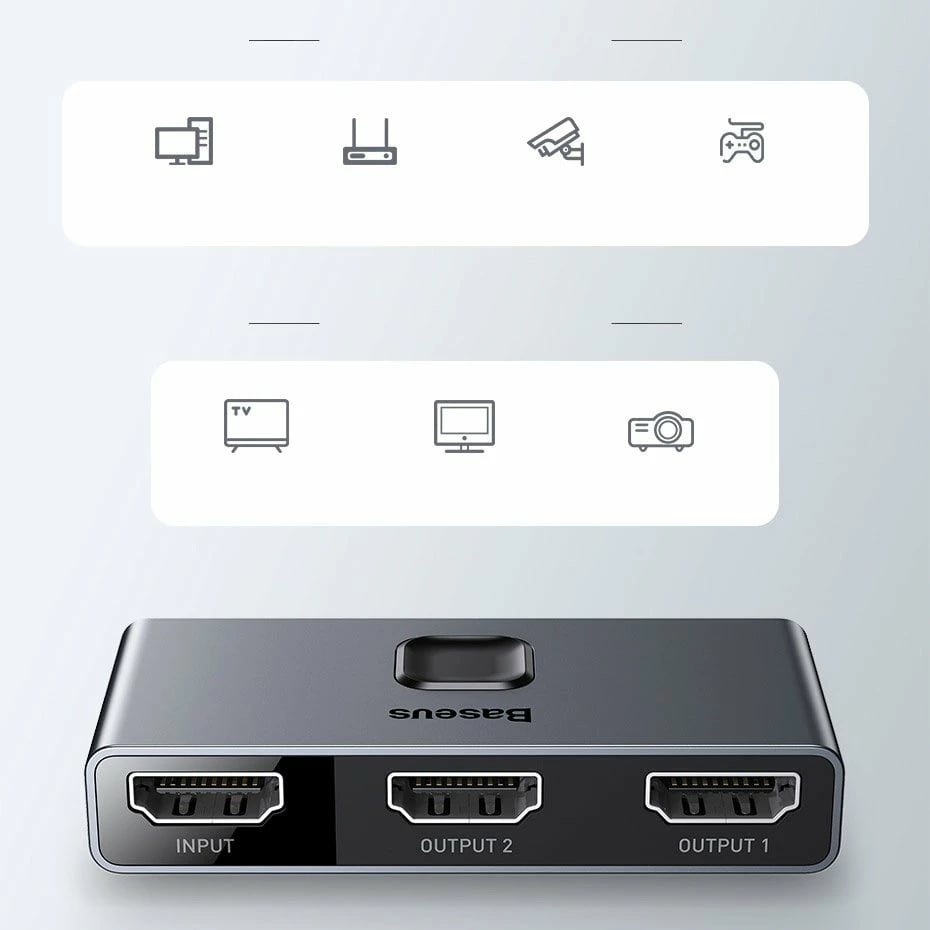 Switch HDMI Baseus CAHUB-BC0G, 2x HDMI, 4K/30Hz, Gri Switch HDMI Baseus CAHUB-BC0G, 2x HDMI, 4K/30Hz, Gri