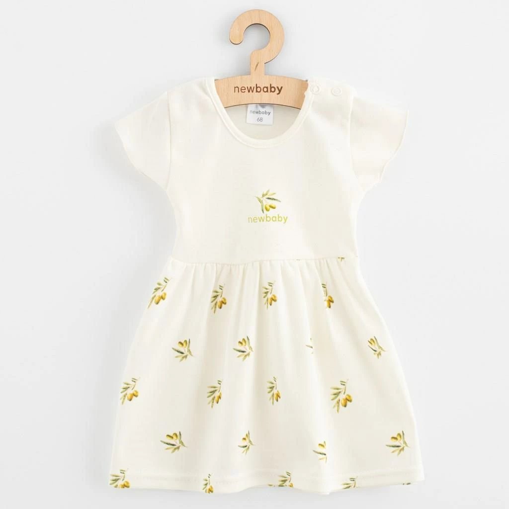 Fustan bebi me mëngë të shkurtra, NEW BABY Olivy, pambuk organik 100%, madhësia 80 (9-12m), bezhë