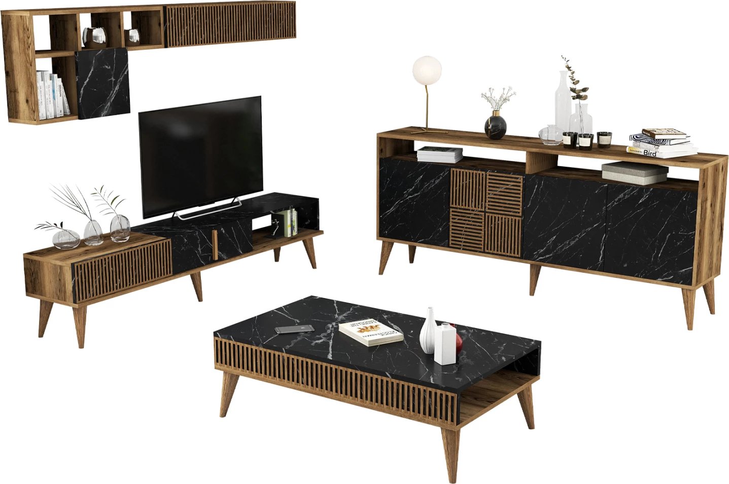 Kompozim salloni FH11845.02 3PCS pamje arre-mermer i zi