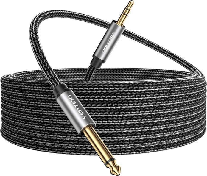 Kabllo audio Vention BCYHJ, mini jack 3.5mm në jack 6.35mm, 5m, e zezë