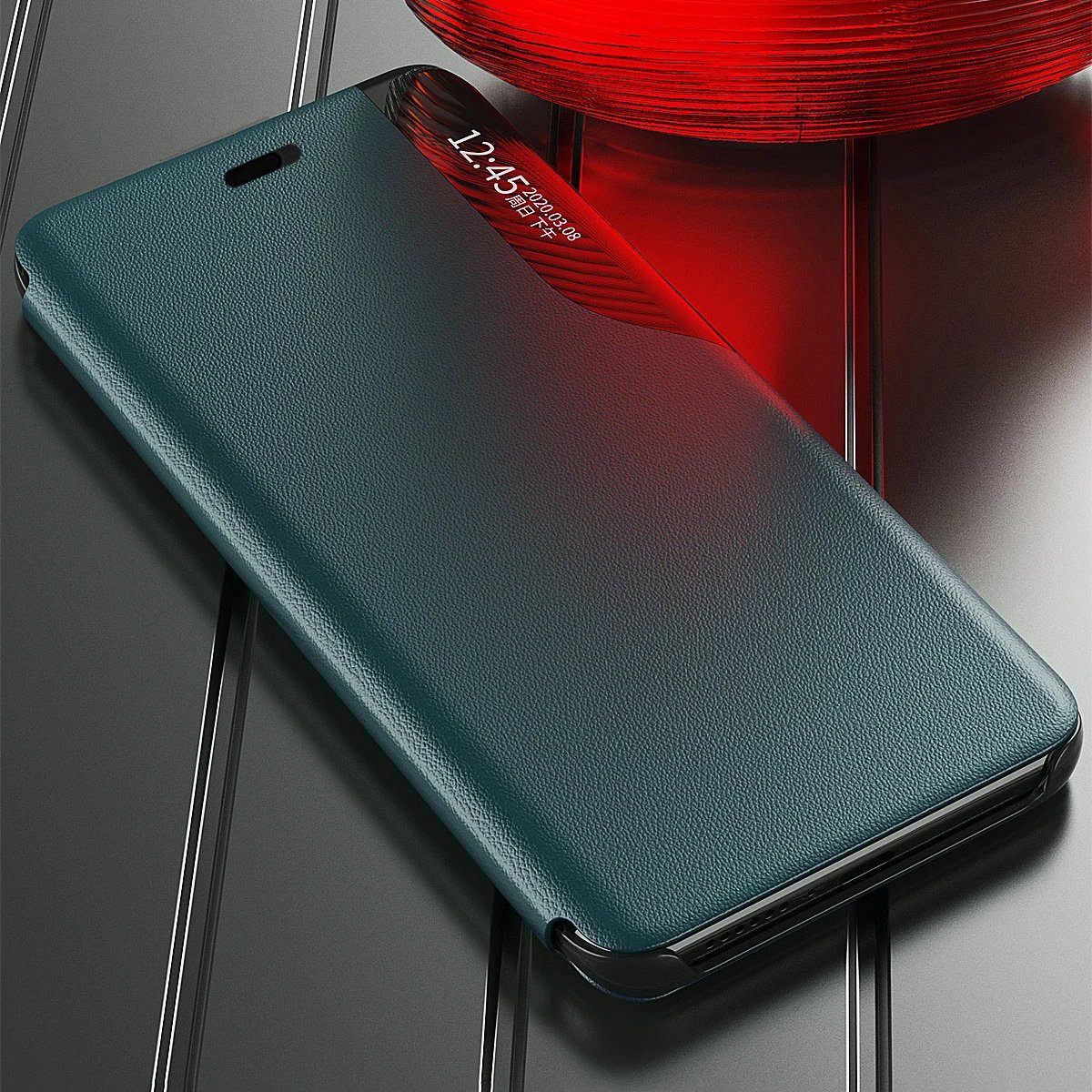 Mbështjellës Hurtel Eco Leather View Case për iPhone 13 Pro Max, me qëndrim, vjollcë