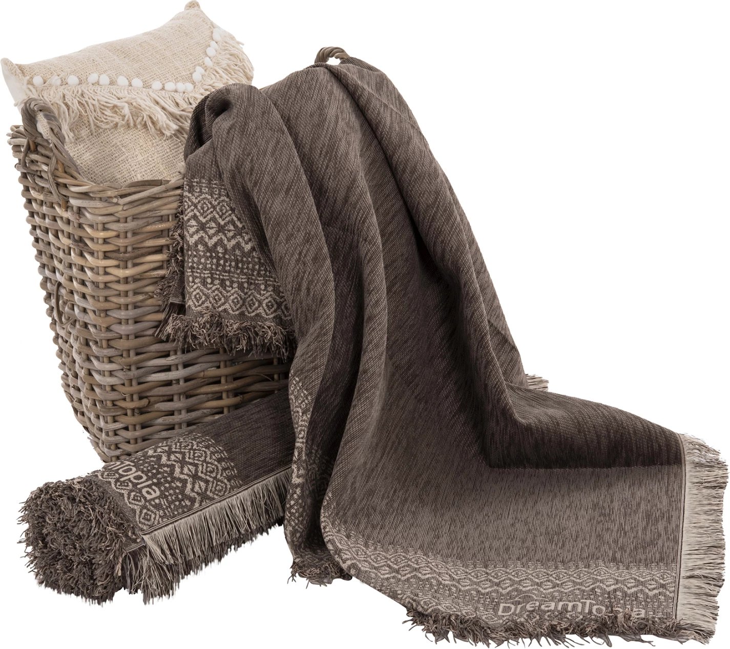 Mbulesë divani me franja DREAMTOPIA FH12163.08 ngjyrë kafe 245x170cm