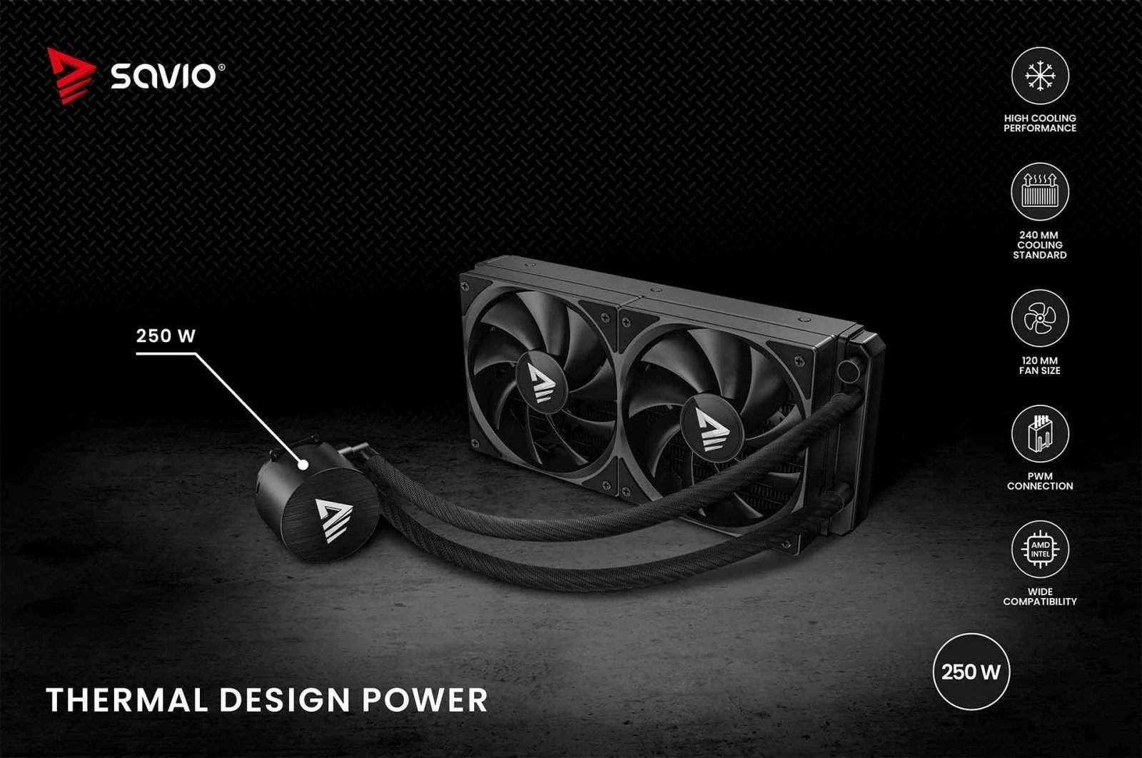Ftohje me ujë për CPU, Savio NOX 240 mm, 2x120 mm PWM, TDP 250 W, pa ndriçim