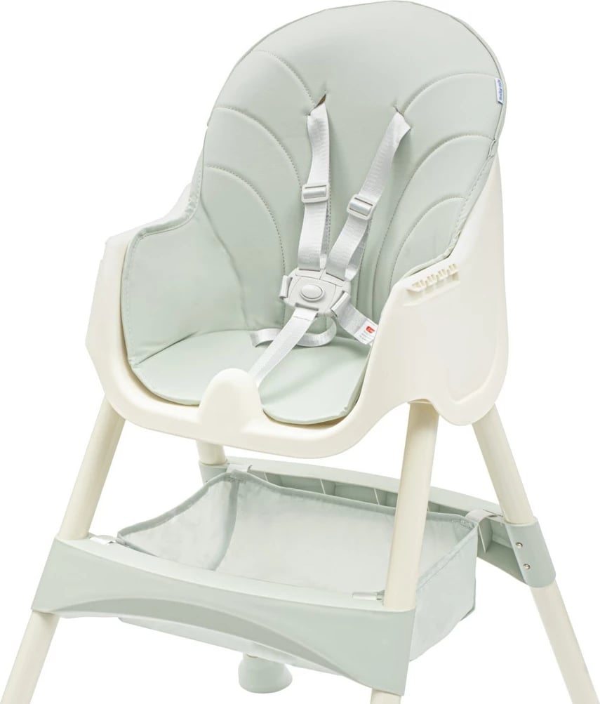 Karrige e lartë ushqimi, BABY MIX, Nora, tabaka e dyfishtë e rregullueshme, rrip sigurie 5-pikësh, deri 15 kg, jeshile e zbehtë