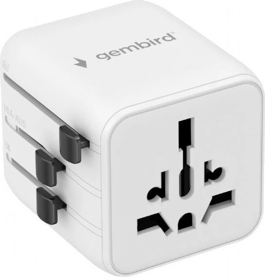 Adapter udhëtimi universal, Gembird, TPA-INT-01-W, priza US/UK/EU/AU, siguresë 10 A, e bardhë