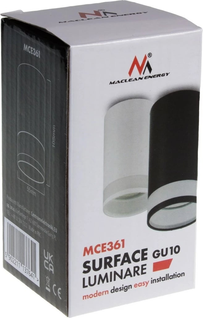 Spot tavani Maclean MCE361 W, GU10, alumini, i bardhë