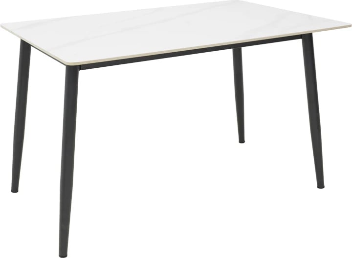 Tavolinë Gustas I, mermer i bardhë, këmbë metalike të zeza, 120x80x76cm