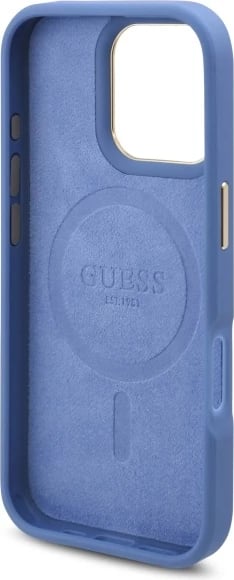 Mbështjellës Guess 4G Logo Plate MagSafe për iPhone 16 Pro Max, Kaltër