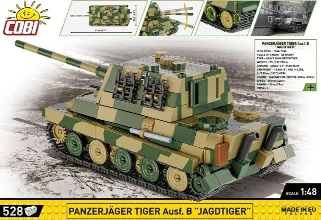 Set ndërtimi Cobi Klocki Panzerjäger Tiger Ausf. B Jagdtiger, 528 pjesë, kamuflazh