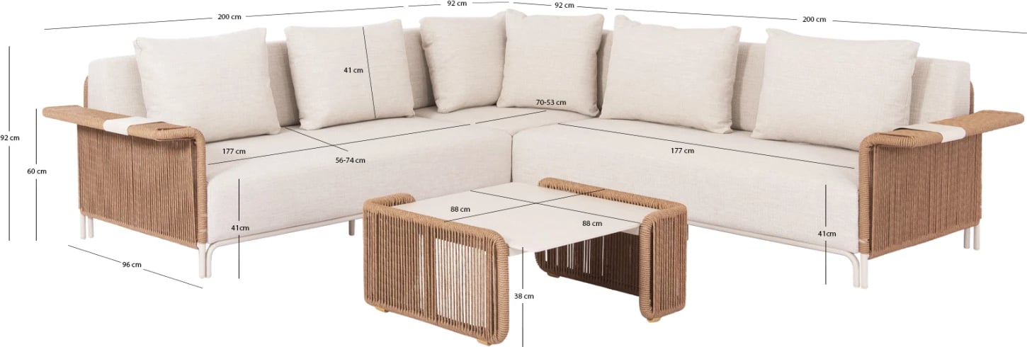 Set lounge për jashtë, 2 pjesë, AURORA CD6319, alumin ngjyrë krem, litar bezhë, gur sintetik