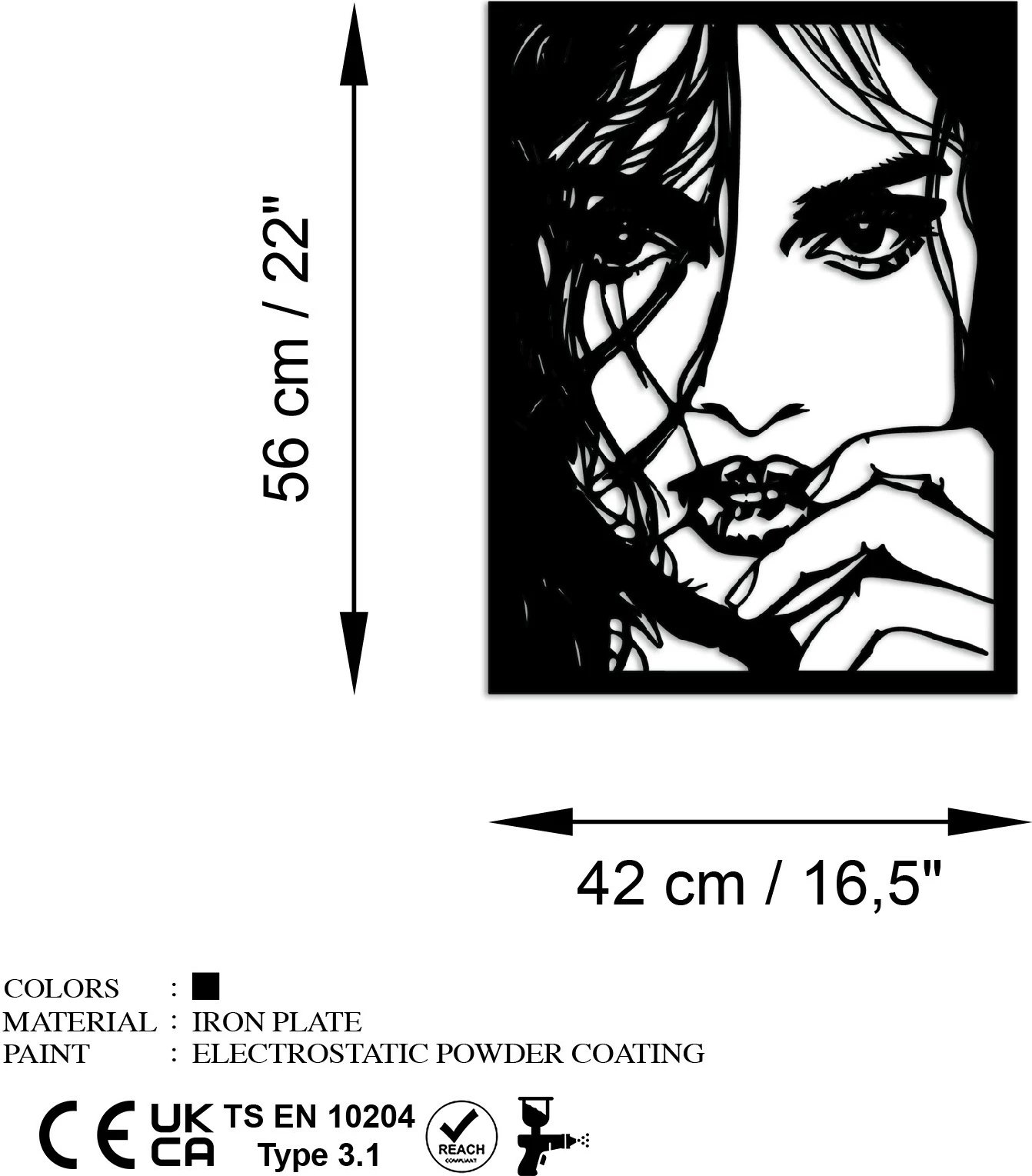 Aksesor dekorativ metalik për mur, Wallity, Mirabella, ngjyrë e zezë, 56x42cm