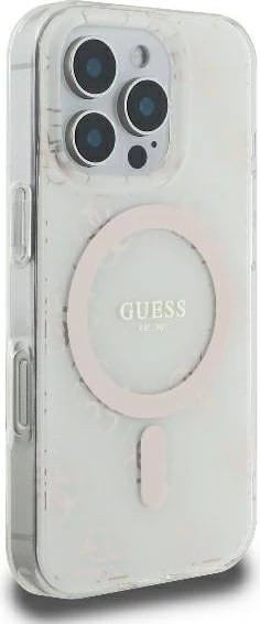 Mbështjellës Guess IML 4G Background MagSafe për iPhone 16 Pro, Bardhë Mbështjellës Guess IML 4G Background MagSafe për iPhone 16 Pro, Bardhë