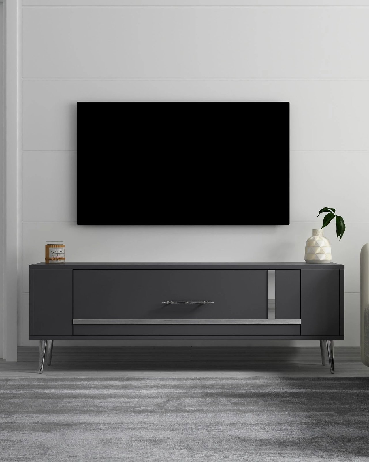 Komodë TV Skye Decor, anthracite, argjend, Retrop1