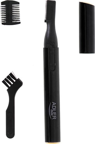 Trimer vetullash, Adler, AD 2934b, teh inoksi, krehër udhëzues 1.5/3.5 mm, trup alumini, 1x AAA, i zi