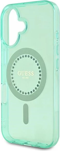 Mbështjellës Guess IML Rhinestones MagSafe për iPhone 16, Gjelbër Mbështjellës Guess IML Rhinestones MagSafe për iPhone 16, Gjelbër