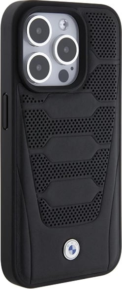 Mbështjellës BMW Leather Seats Pattern për iPhone 15 Pro Max, i zi