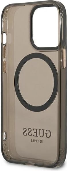 Mbështjellës Guess Gold Outline Translucent MagSafe për iPhone 13 Pro Max, zi