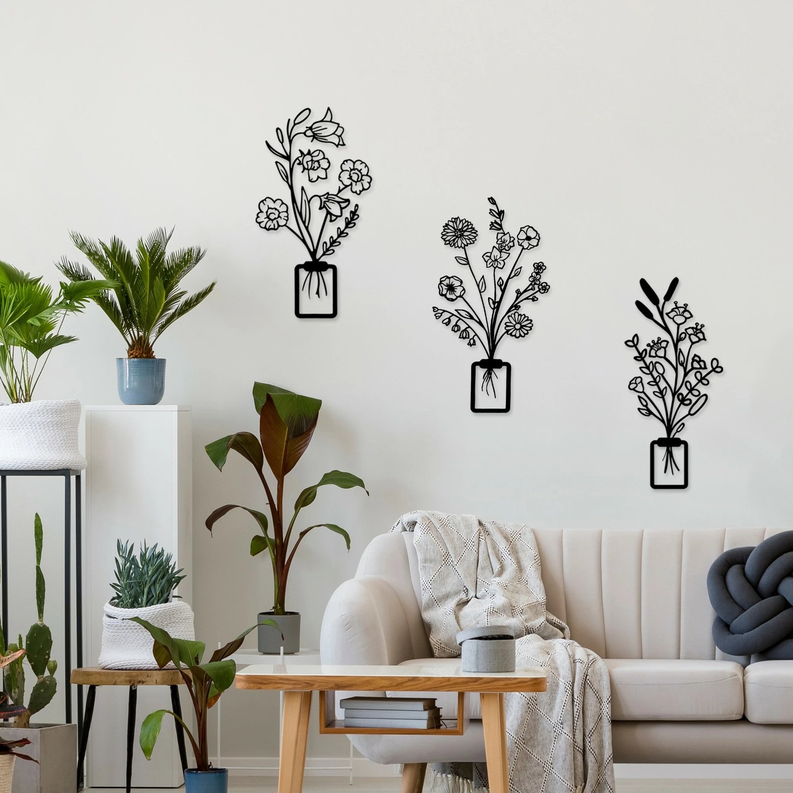 Aksesor metalik dekorativ për mur, Wallity Erba-1, set prej 3 copash, ngjyrë e zezë