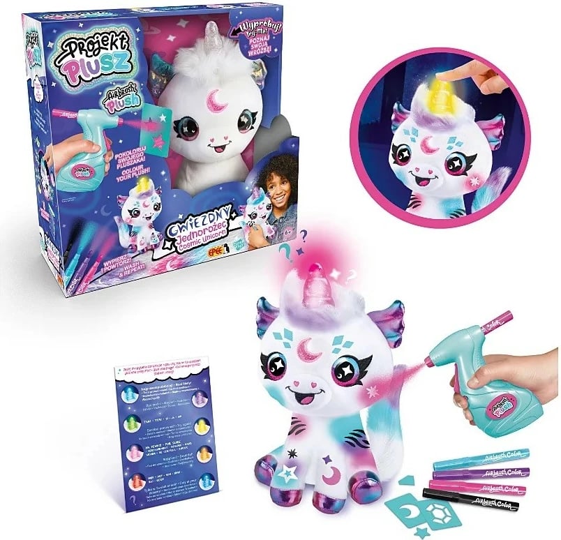 Set pelushi Epee EP60179 njëbrirësh me brirë që ndriçon, airbrush dhe markera, për fëmijë 6+, Multicolor