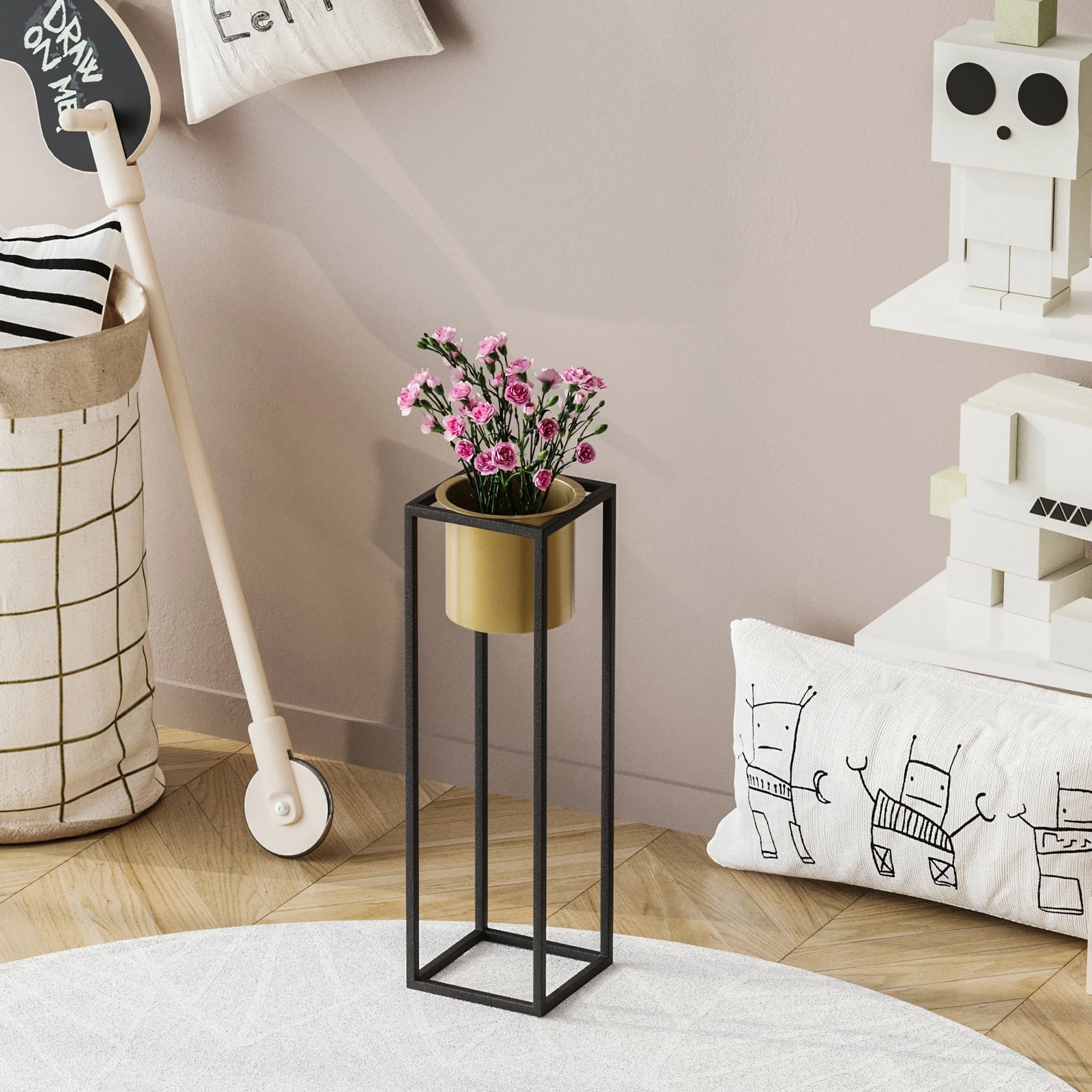 Vazo dekorative Aberto Design, GED-023-A, metal, e zezë dhe e artë, 15x15x50cm