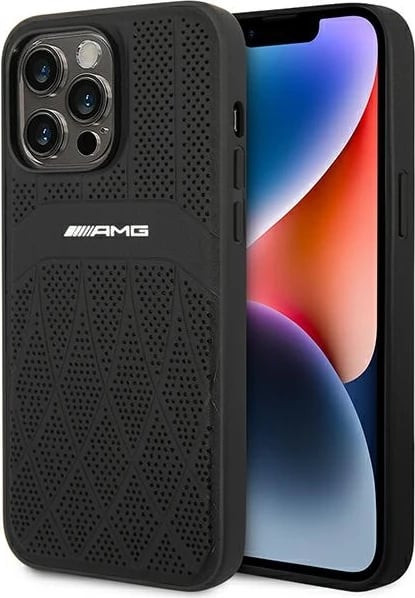 Mbështjellës Mercedes AMG AMHMP14XOSDBK për iPhone 14 Pro Max 6.7", lëkurë, MagSafe, zi
