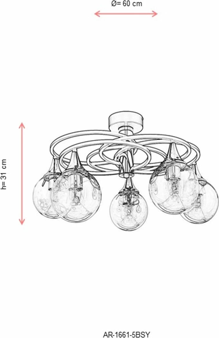 Llambë tavani Opviq, AR-1661-5BSY, trup metalik, ngjyrë e zezë dhe bronzi