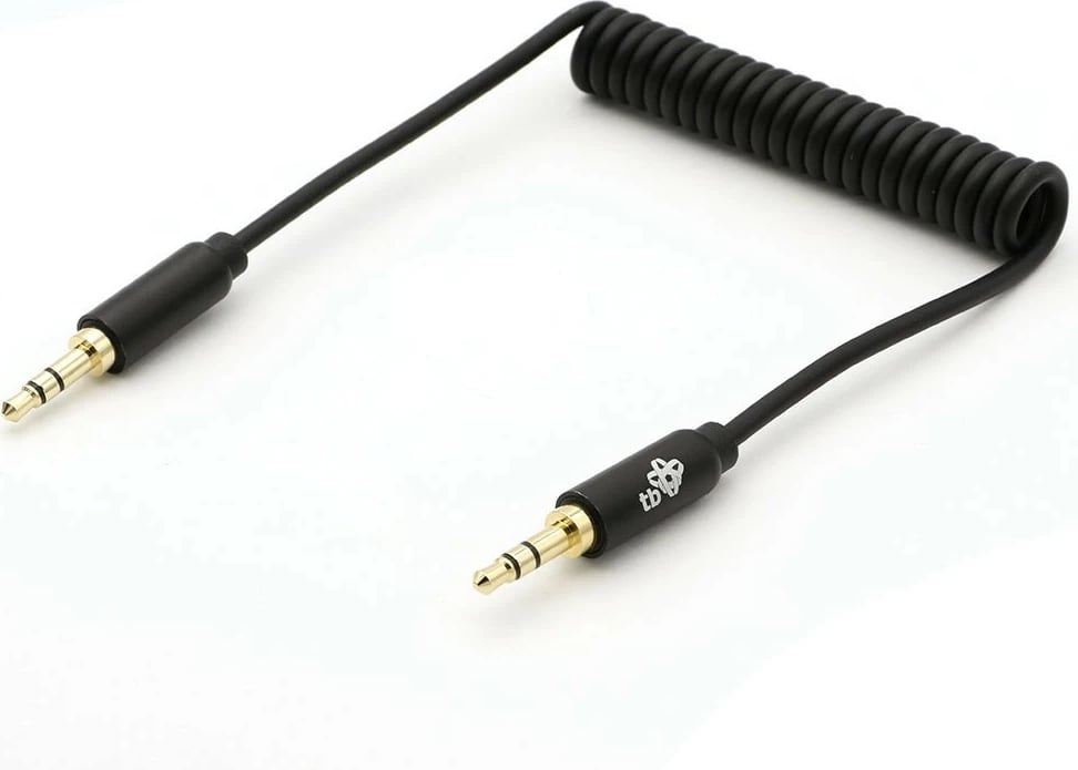 Kabllo audio TB 3.5mm minijack mashkull-mashkull, spiral, 1m, e zezë