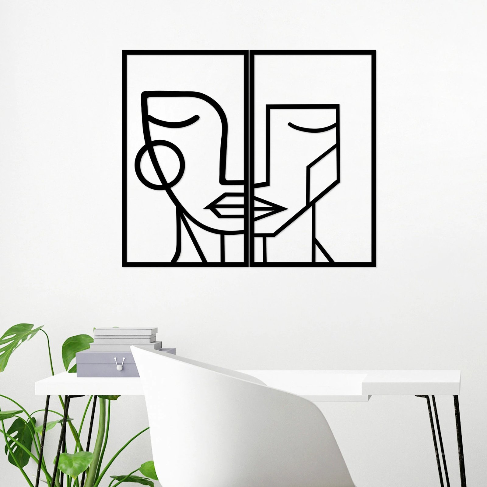 Aksesor dekorativ metalik për mur, fytyrë gruaje, Wallity, 2 pjesë