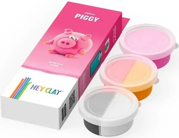 Set argjile modeluese, Hey Clay Animals Piggy, 2 kanaçe, 3+, ngjyra të përziera
