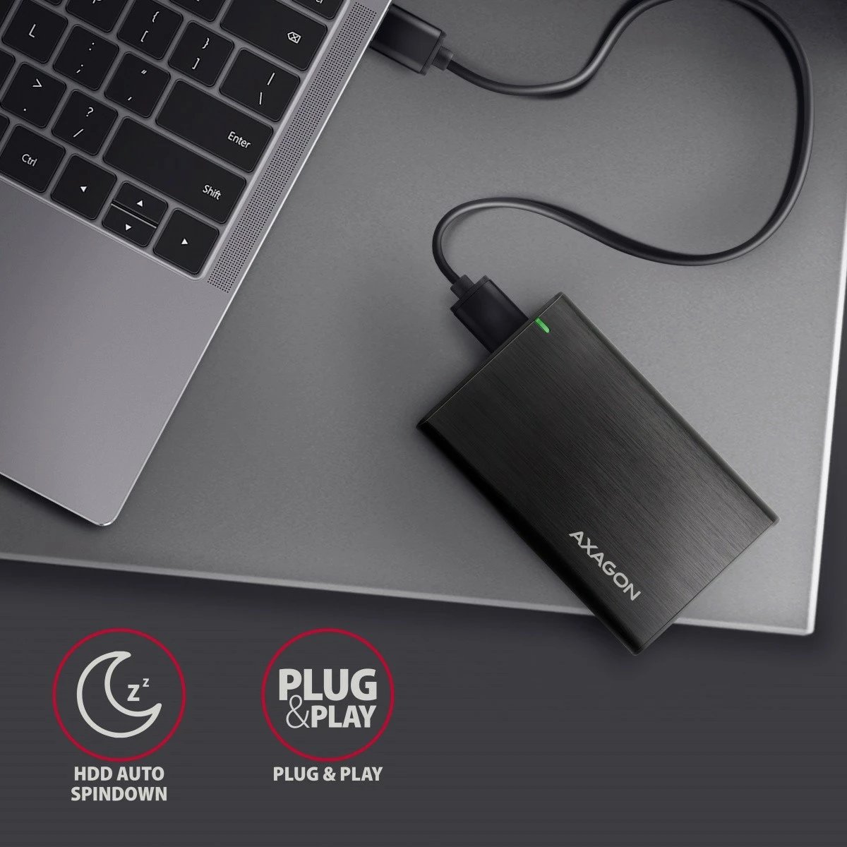 Kasë e jashtme AXAGON EE25-A6M për HDD/SSD 2.5", USB 3.2 Gen 1, alumini, karbon