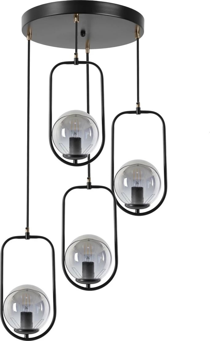 Llambë tavani Opviq, 4 drita, metal i zi, xham i tymosur