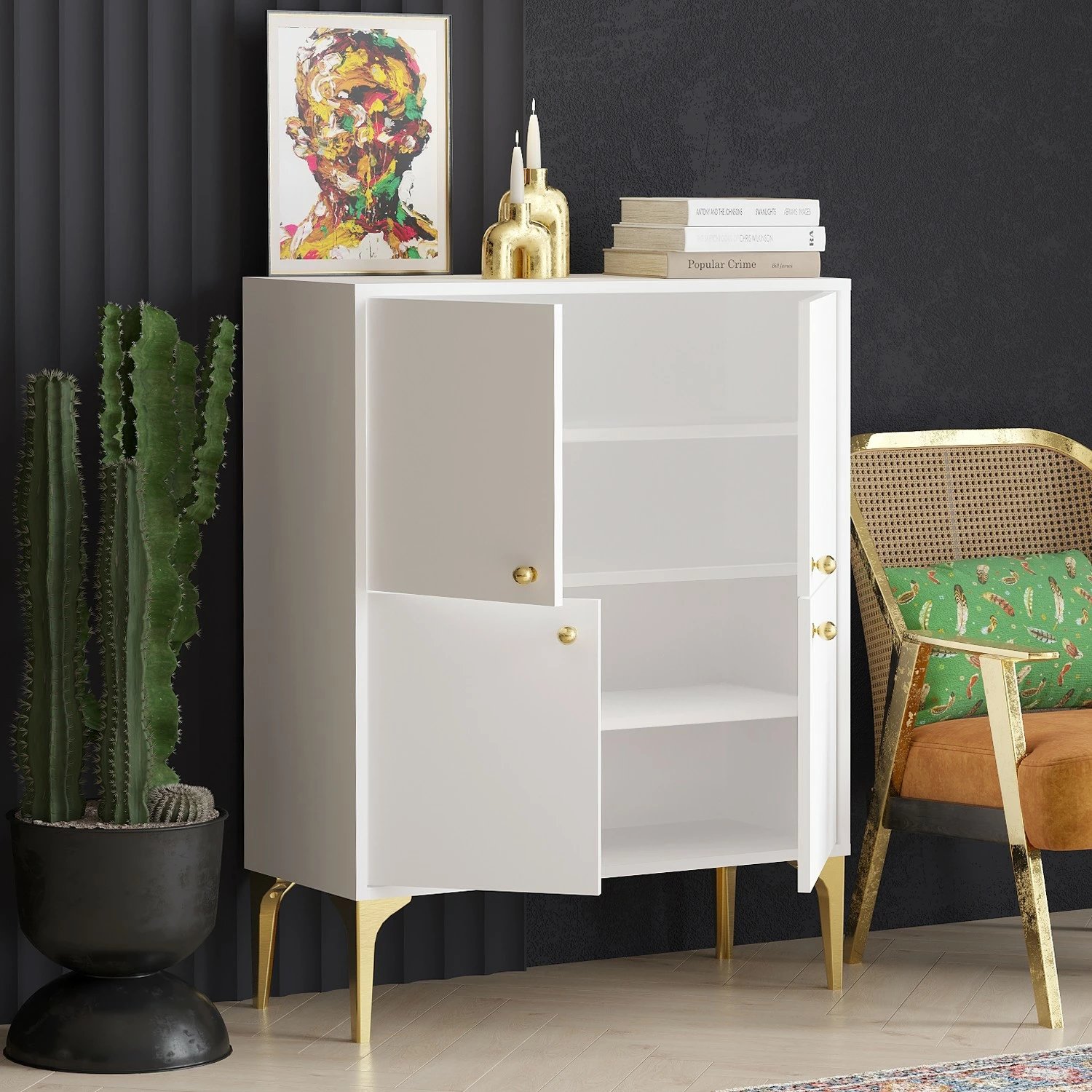 Konsolë Hanah Home Celina, e bardhë dhe ari