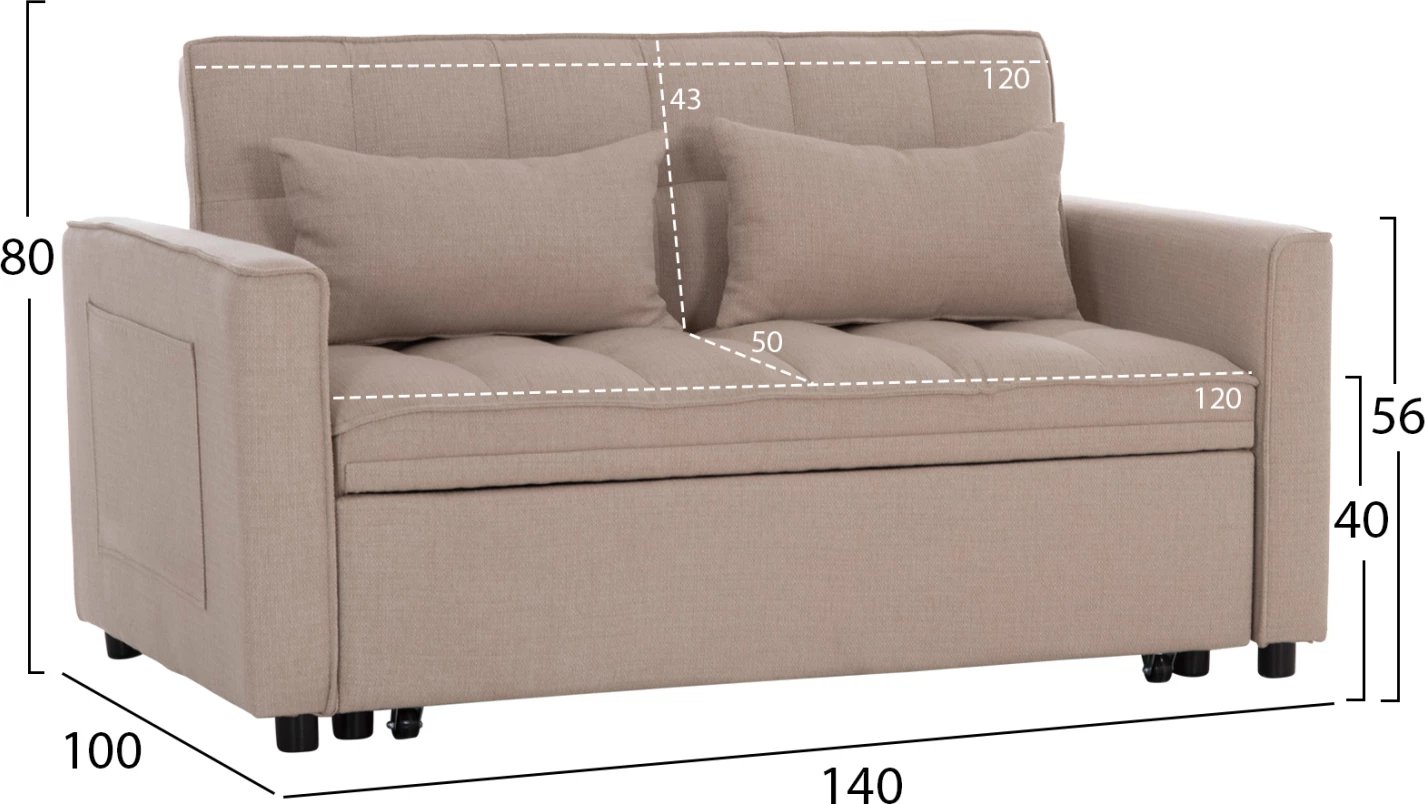 Krevat-sofë dy ulëse BORG, material bezhë, FH3289.03, 142x94x78cm