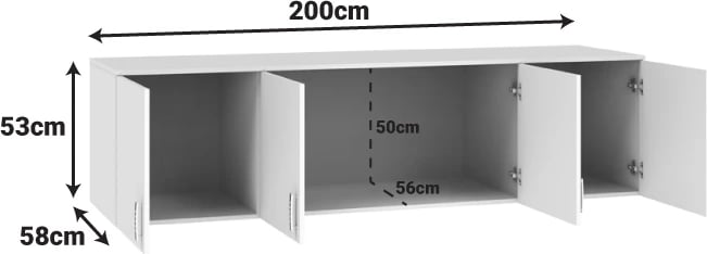 Dollap katërkanatësh Royal, ngjyrë e bardhë, loft, 200x58x53cm