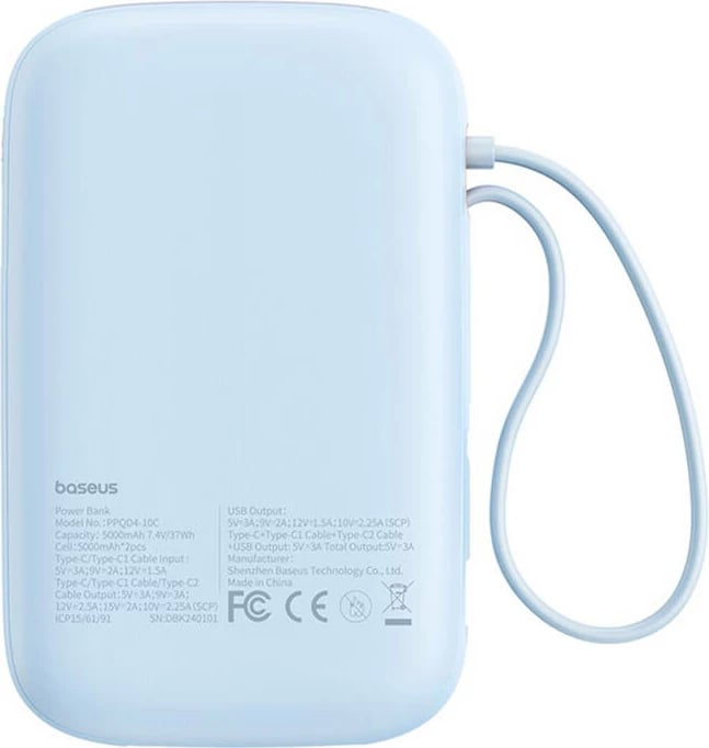 Powerbank Baseus QPow 2, 10000mAh, 30W, 2xUSB-C, kaltër