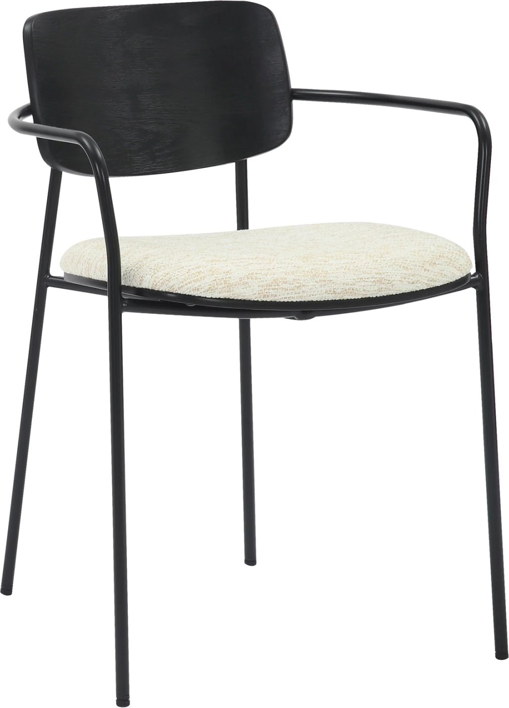 Karrige për ngrënie VIKKI FH9980.02 metal & dru në pëlhurë e zezë-krem, 54x54x75.5H cm, set prej 2 copë