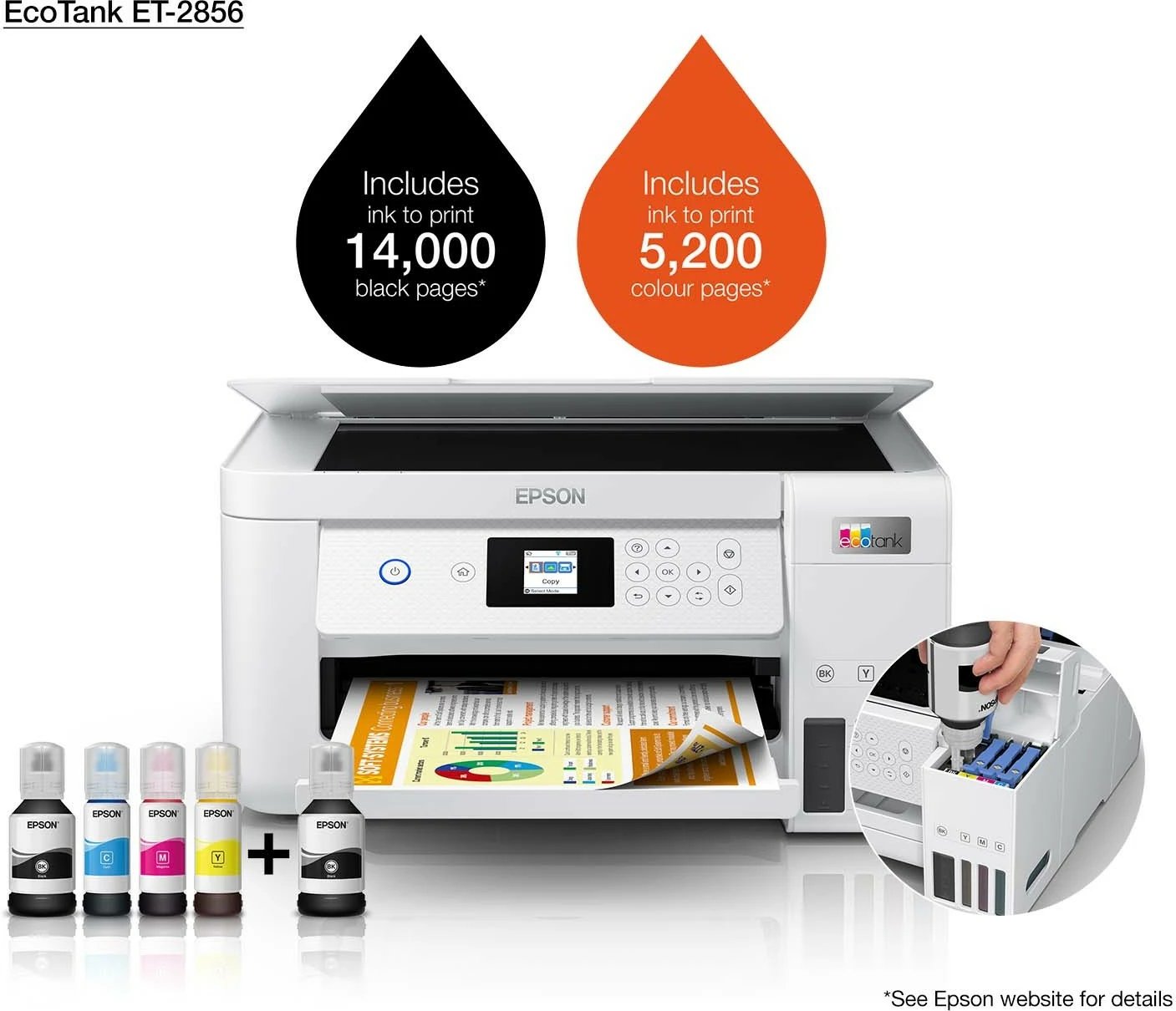 Printer Epson EcoTank ET-2856, Inkjet, Printim ngjyra, A4, Bardhë